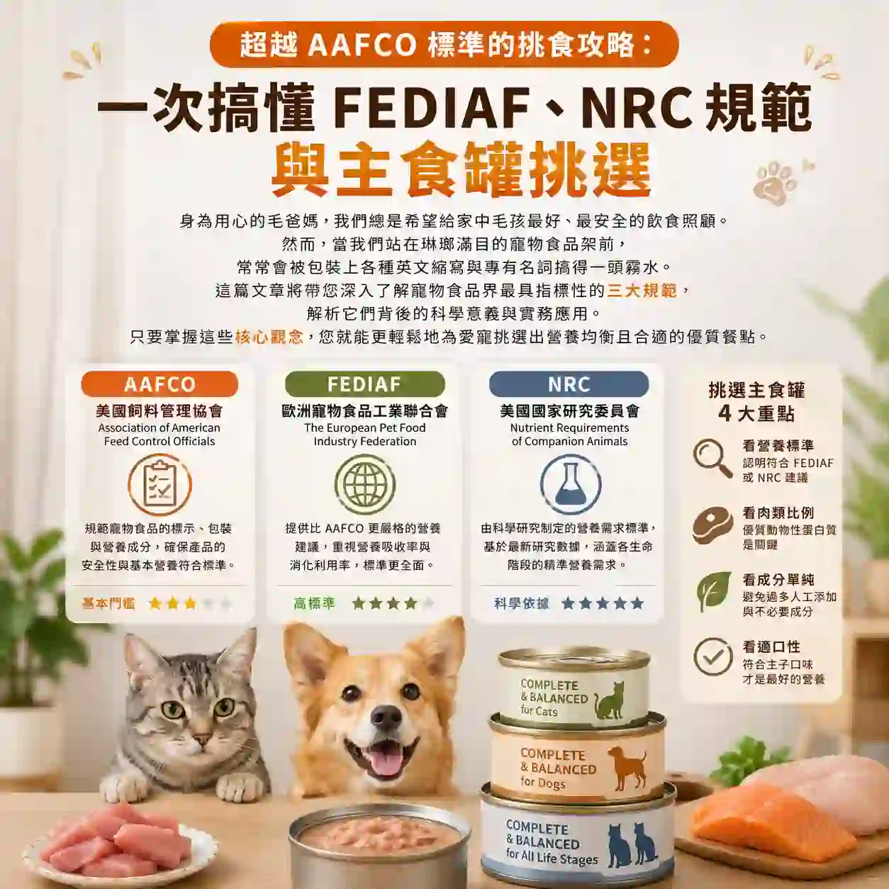超越 AAFCO 標準的挑食攻略：一次搞懂 FEDIAF、NRC 規範與主食罐挑選