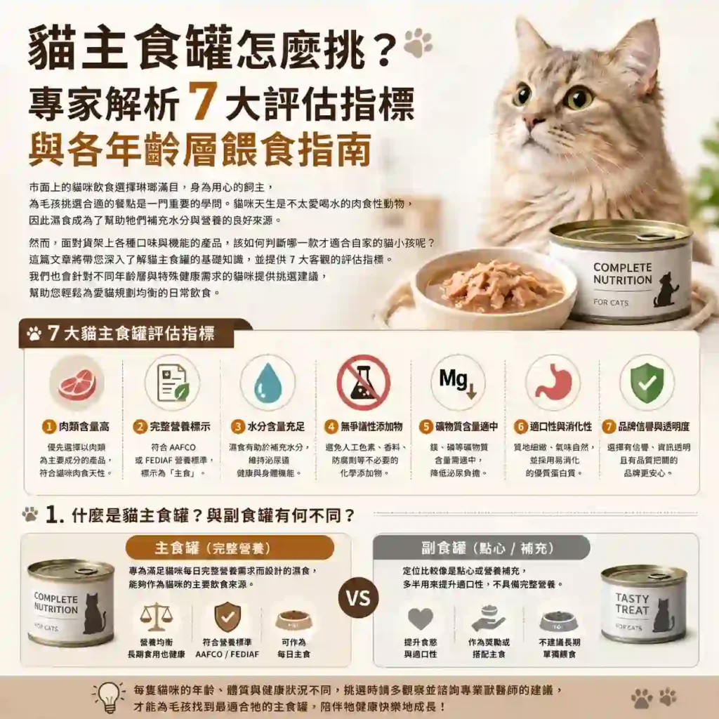 貓主食罐怎麼挑？專家解析 7 大評估指標與各年齡層餵食指南