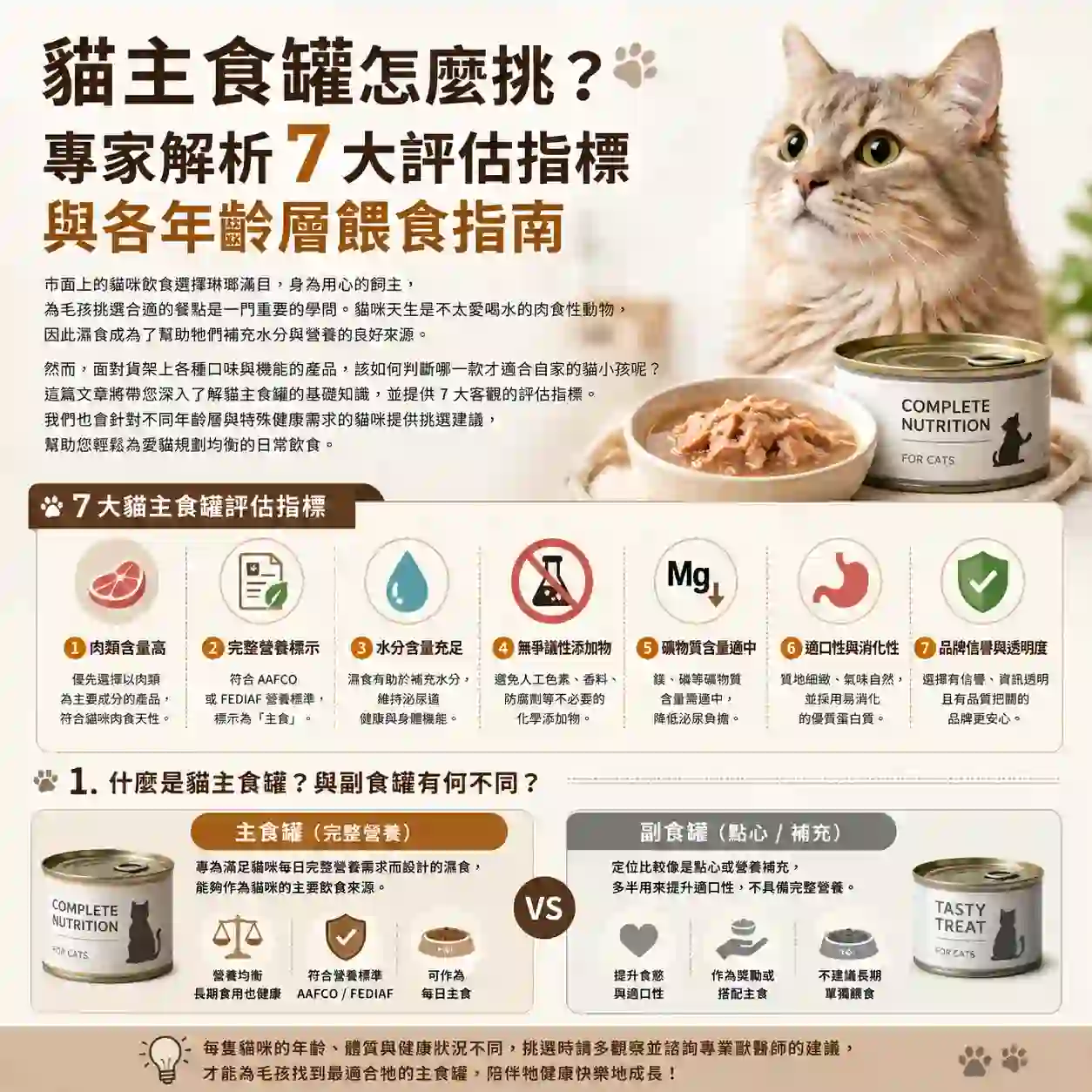 貓主食罐怎麼挑？專家解析 7 大評估指標與各年齡層餵食指南