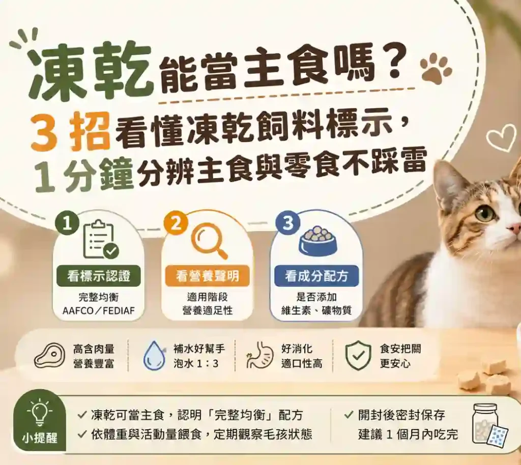 凍乾能當主食嗎？3 招看懂凍乾飼料標示，1 分鐘分辨主食與零食不踩雷