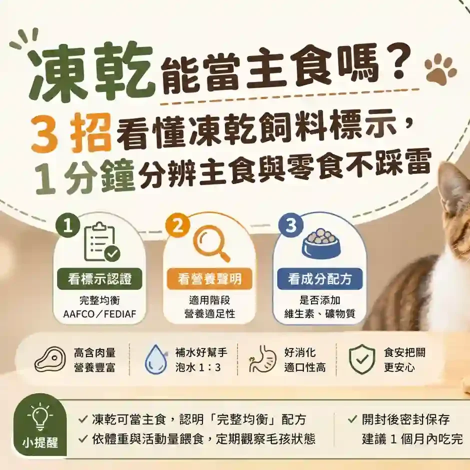 凍乾能當主食嗎？3 招看懂凍乾飼料標示，1 分鐘分辨主食與零食不踩雷